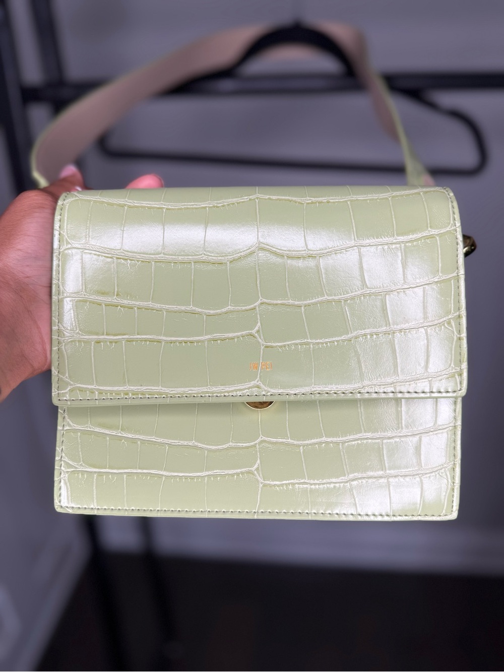 JW PEI Croc-Embossed Light Green Shoulder Bag
